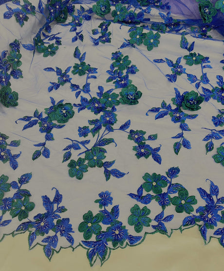 3D Beaded Floral Lace Fabric