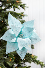 Teal Sparkle Frosted Poinsettia Stem 22 Inch Christmas Decor