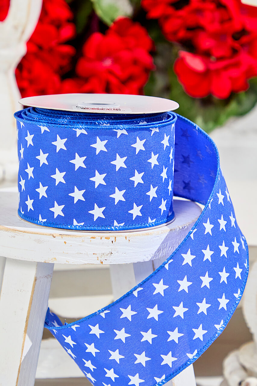 2.5" x 10 Yards Stars on Blue Ribbon