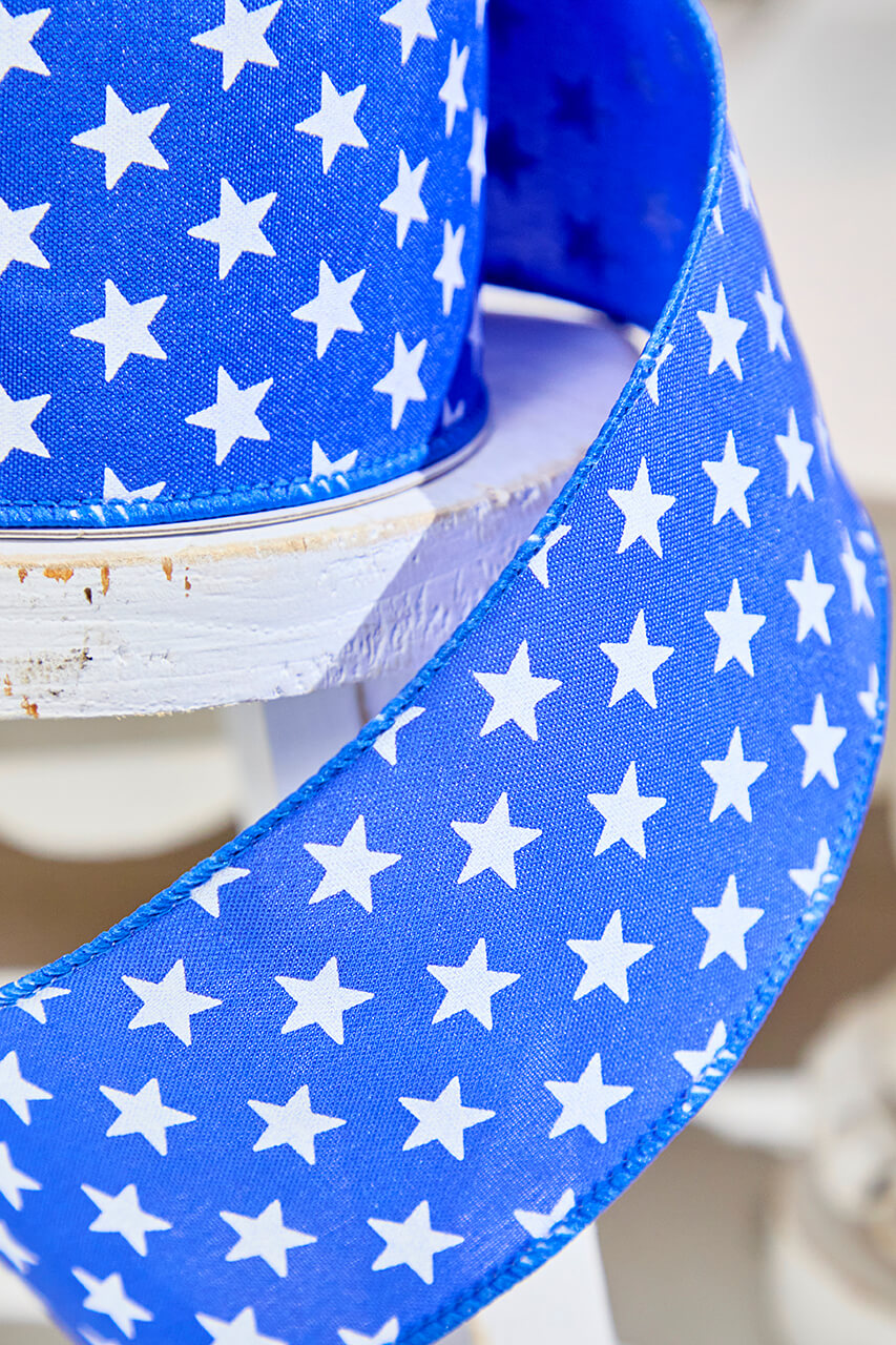 2.5" x 10 Yards Stars on Blue Ribbon