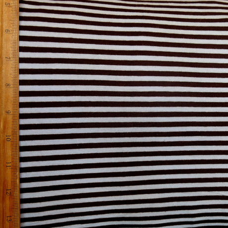 Cotton Lycra Brown and Blue 3/16" Stripe Knit Fabric