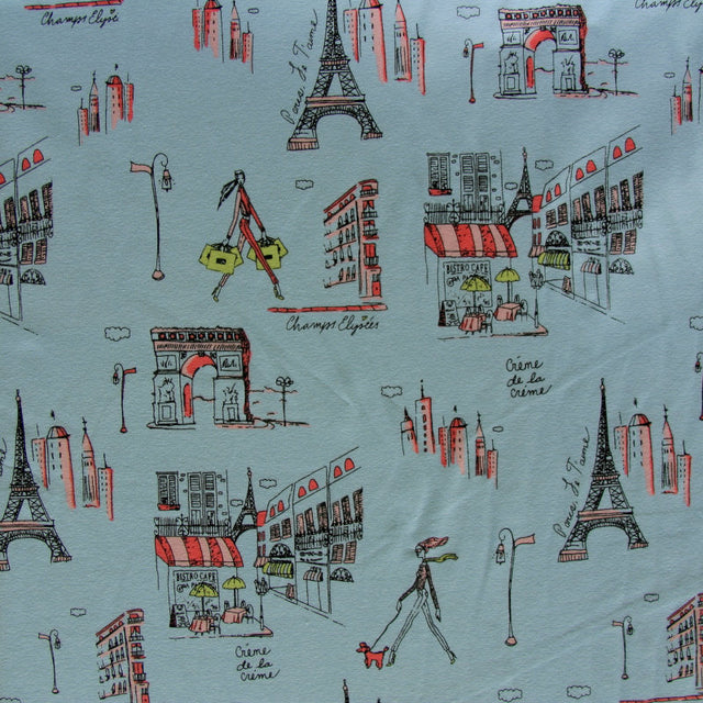 Cotton Lycra Knit Fabric Blue Cafe du Paris 4-Way Stretch