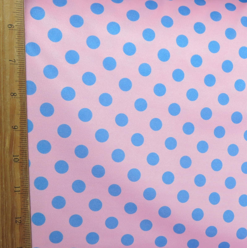 Nylon Spandex Swim Knit Blue Polka Dots Pink