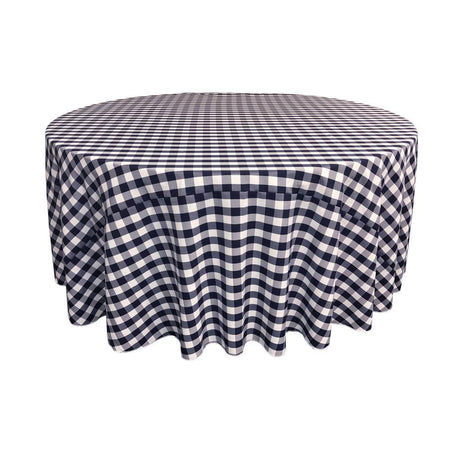 Navy Polyester Checkered Round 132″