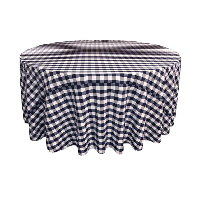 Navy Polyester Checkered Round 132″