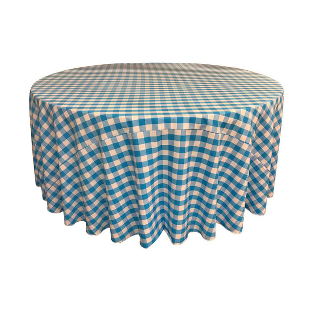 Turquoise Polyester Checkered Round 108″