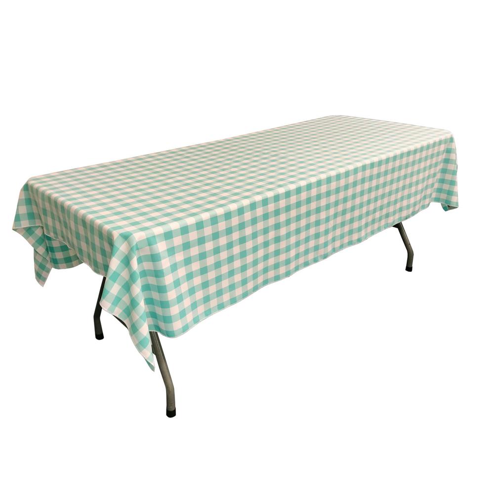White Mint Gingham Checkered Polyester Rectangular Tablecloth 60″ x 108″