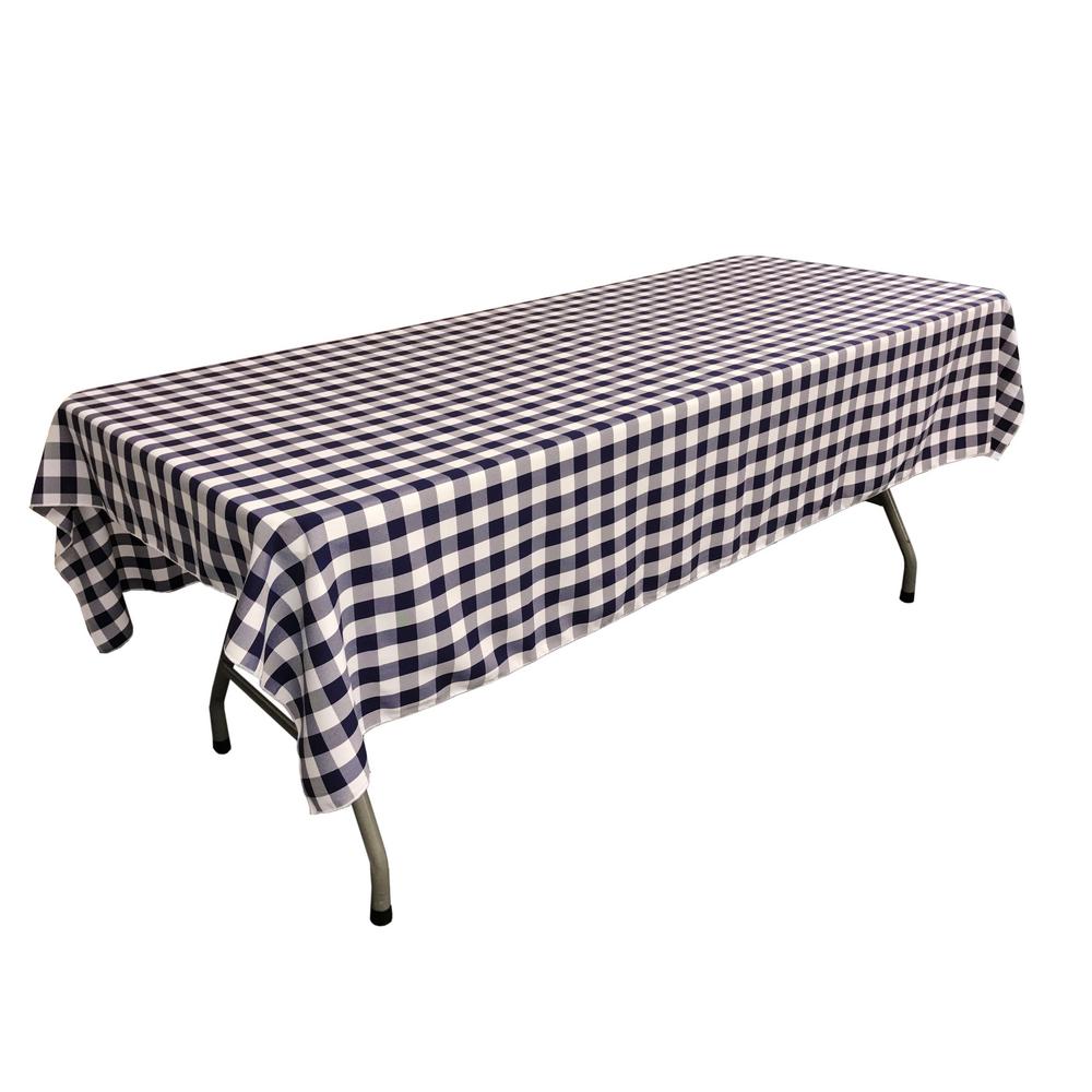 White Navy Blue Gingham Checkered Polyester Rectangular Tablecloth 60″ x 108″