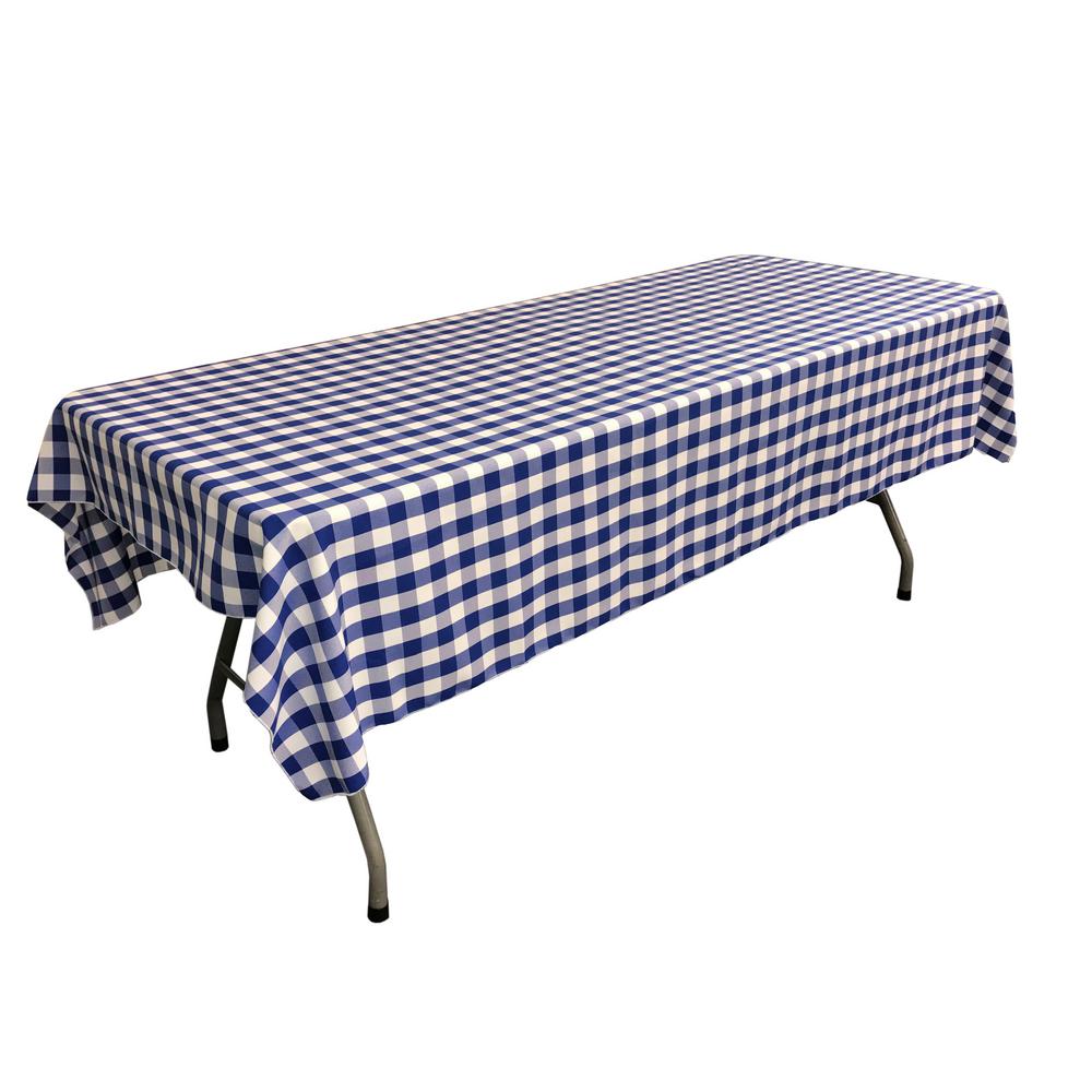 White Royal Blue Gingham Checkered Polyester Rectangular Tablecloth 60″ x 108″