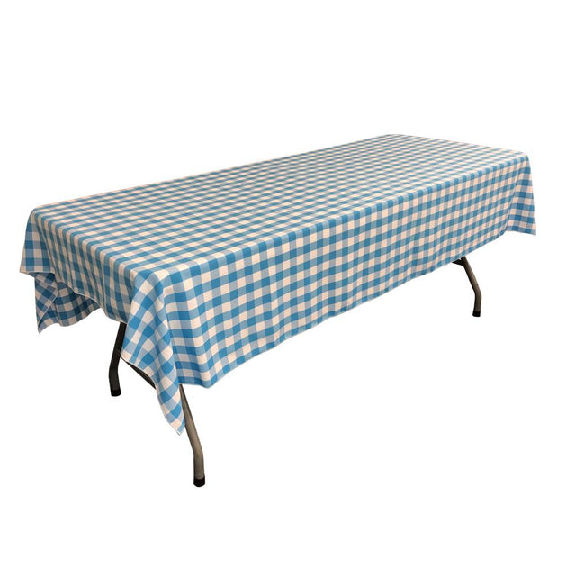 White Turquoise Gingham Checkered Polyester Rectangular Tablecloth 60″ x 108″