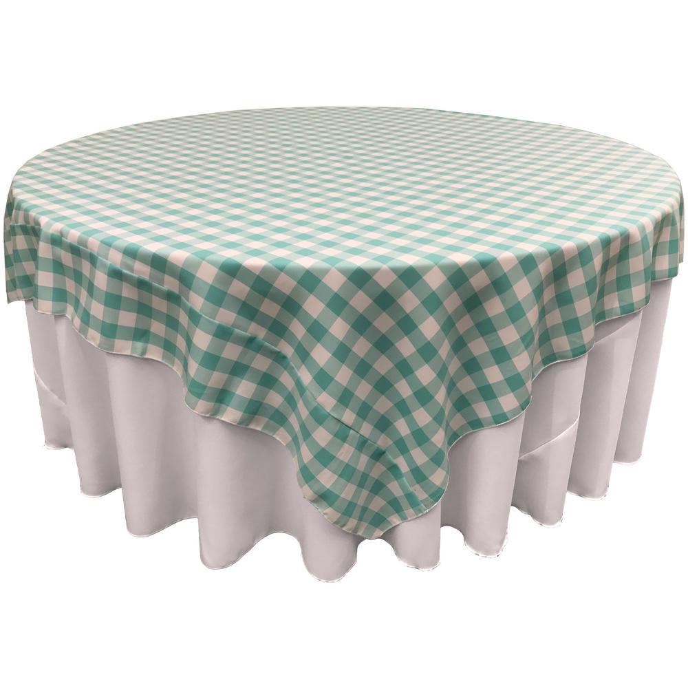 White Mint Checkered Square Overlay Tablecloth Polyester 72″ x 72″