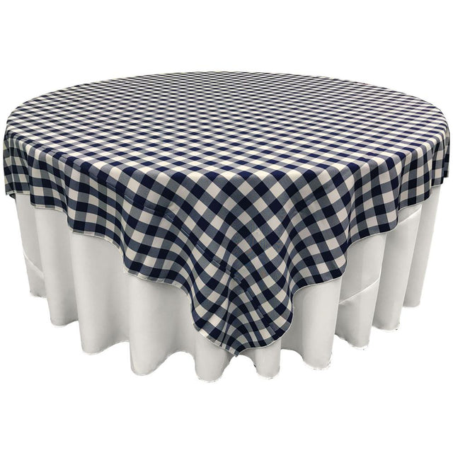 White Navy Blue Checkered Square Overlay Tablecloth Polyester 60″ x 60″