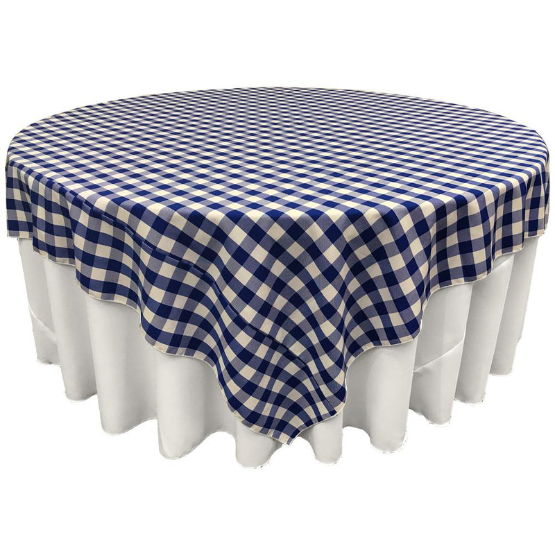 White Royal Blue Checkered Square Overlay Tablecloth Polyester 72″ x 72″