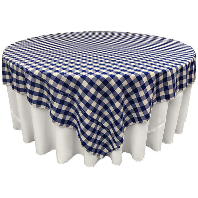 White Royal Blue Checkered Square Overlay Tablecloth Polyester 72″ x 72″