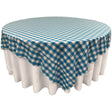 White Turquoise Checkered Square Overlay Tablecloth Polyester 60″ x 60″