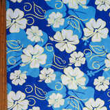 Microfiber Boardshort Fabric Blue White Yellow Hibiscus Floral on Royal