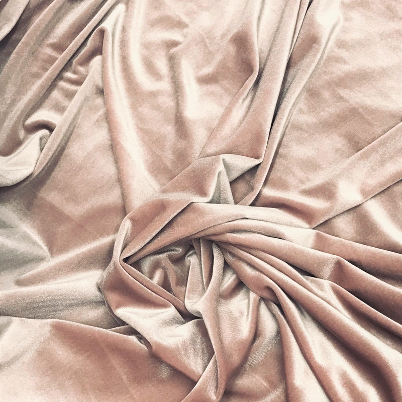 Blush Mauve Polyester Spandex Stretch Velvet Fabric - Soft Draping, Blush Mauve, 58"-60" Width