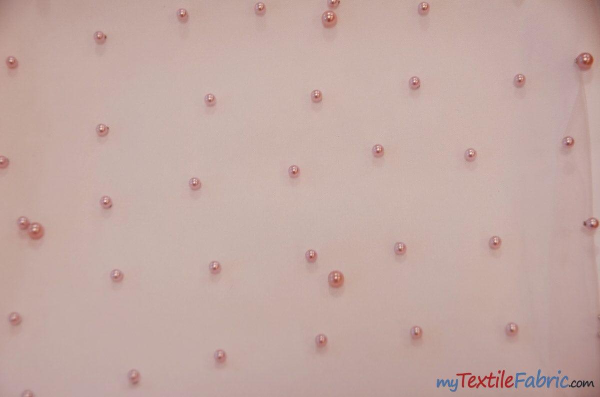 Very Soft Tulle With Pearls Polyester Fabric - Sheer Beaded Tulle, 52" Width (1 Yard)