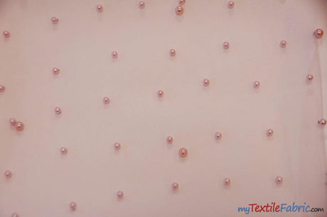 Very Soft Tulle With Pearls Polyester Fabric - Sheer Beaded Tulle, 52" Width (1 Yard)