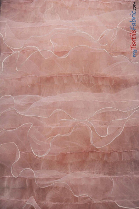 Organza Ruffled Mesh Polyester Fabric - Layered Ruffle Mesh, 57" Wide, Multiple Colors (1 Yard)