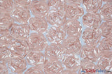 Rosette Satin Bordeaux Polyester Fabric - 3D Floral Satin Embroidered On A Mesh, Bordeaux, 52" Width (1 Yard)