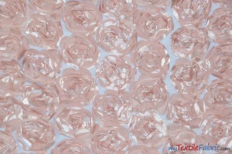 Rosette Satin Bordeaux Polyester Fabric - 3D Floral Satin Embroidered On A Mesh, Bordeaux, 52" Width (1 Yard)
