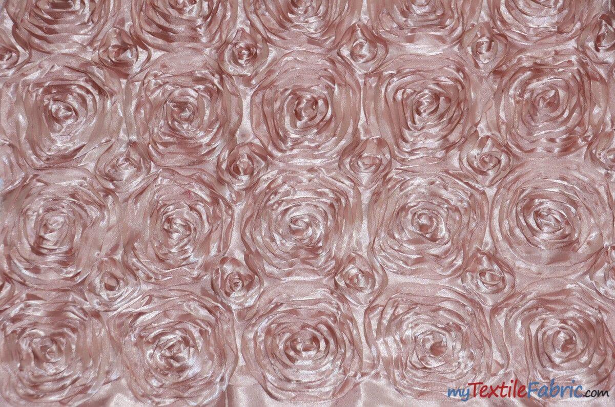 Rosette Satin Polyester Fabric - 3D Satin Floral Embroidery, 52/54" Width (Yards, Bolts, Sample Swatch)