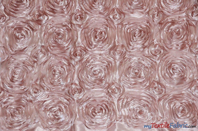 Rosette Satin Polyester Fabric - 3D Satin Floral Embroidery, 52/54" Width (Yards, Bolts, Sample Swatch)