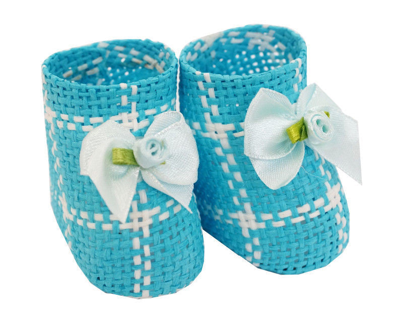 2.5" Blue Baby Shower Paper Straw Baby Booties - Pack of 12 Booties