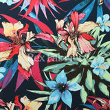 Botanical Garden Nylon Spandex Fabric - Black, White, Midnight Blue, Floral Print, 58/60" Width (1 Yard)