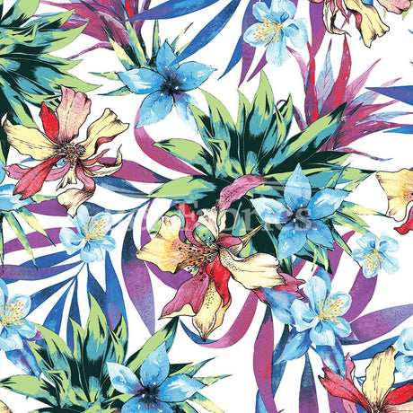 Botanical Garden Nylon Spandex Fabric - Black, White, Midnight Blue, Floral Print, 58/60" Width (1 Yard)