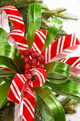 22" x 11" Red, White and Green Ribbon Flower Stem