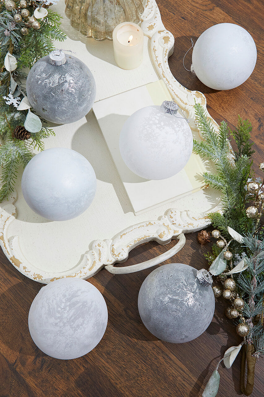 5" Frosted White Christmas Ball Ornaments - Set of 6