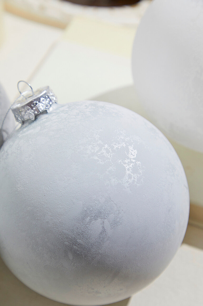 5 Inch Frosted White Christmas Ball Ornaments – Set of 6
