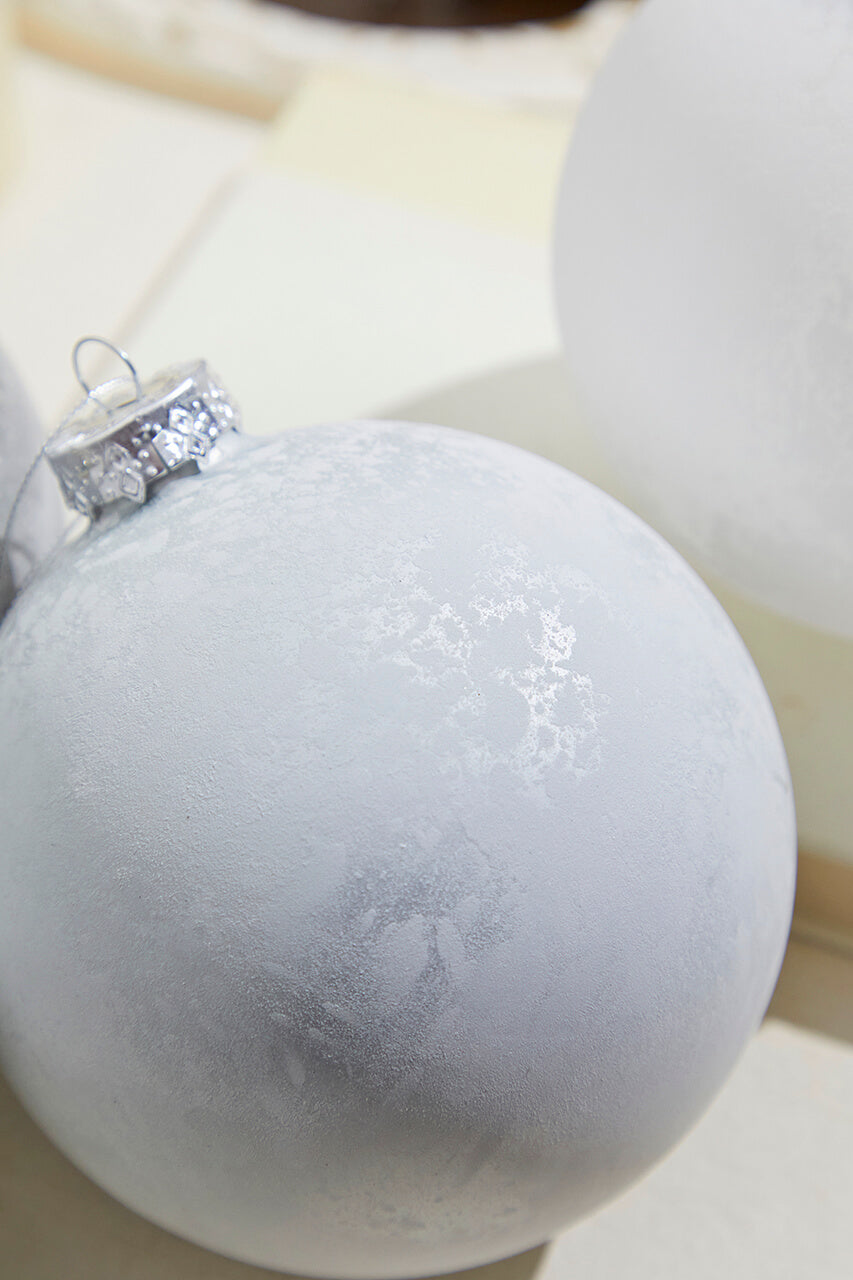 5" Frosted White Christmas Ball Ornaments - Set of 6