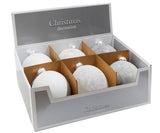 5" Frosted White Christmas Ball Ornaments - Set of 6