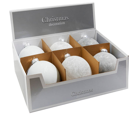 5" Frosted White Christmas Ball Ornaments - Set of 6
