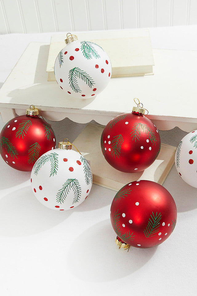 5 Inch Red & White Christmas Ball Ornaments – Set of 6