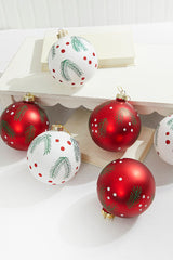 5 Inch Red & White Christmas Ball Ornaments – Set of 6