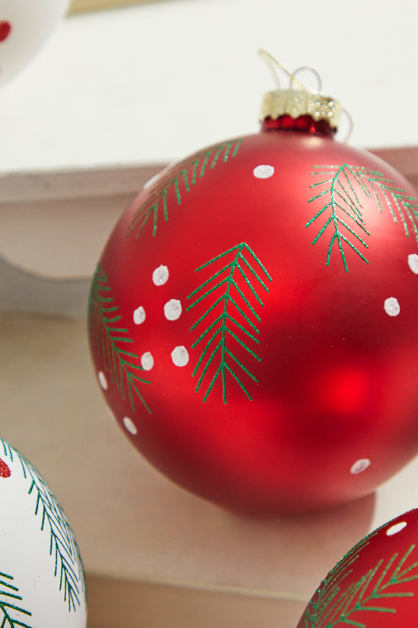 5" Red/White Christmas Ball Ornaments - Set of 6