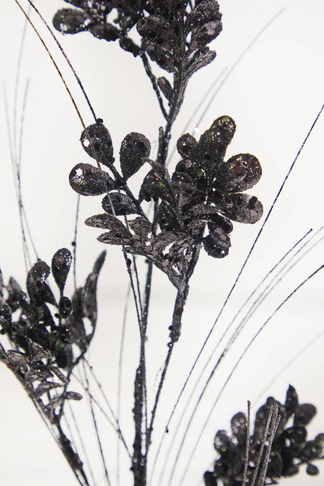 27" Black Glitter/Sequin Boxwood/Grass Spray