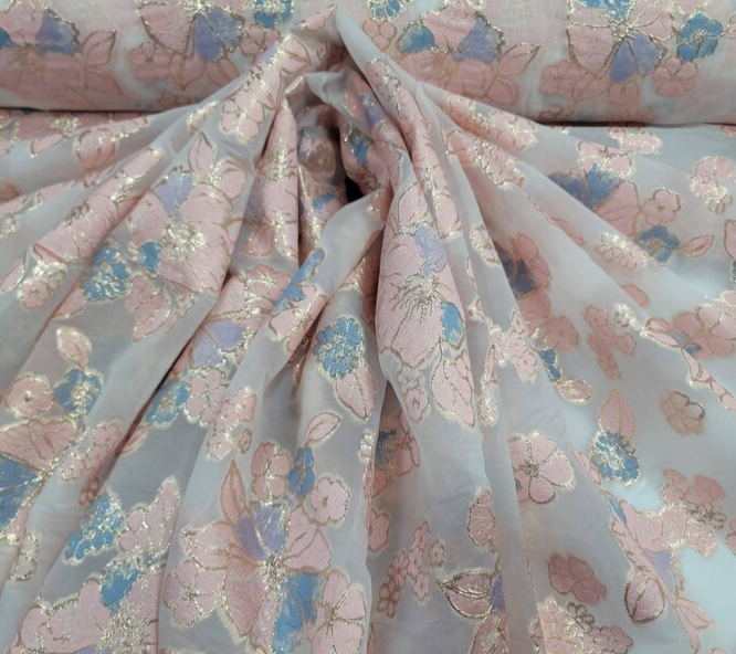 Brocade Floral Organza Fabric Lavender Blue