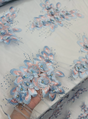 3D Beaded Floral Lace Sky Blue