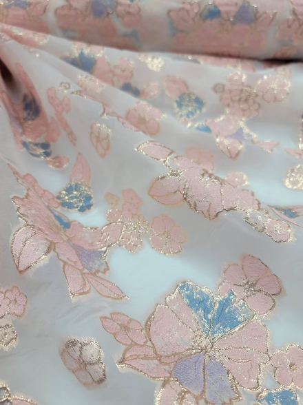 Brocade Floral Organza Fabric Lavender Blue
