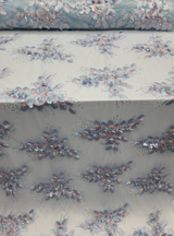 3D Beaded Floral Lace Sky Blue