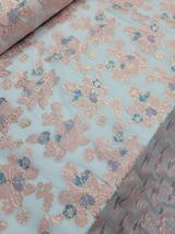 Brocade Floral Organza Fabric Lavender Blue