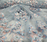 3D Beaded Floral Lace Sky Blue