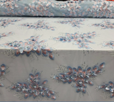 3D Beaded Floral Lace Sky Blue