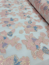 Brocade Floral Organza Fabric Lavender Blue