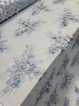 3D Beaded Floral Lace Sky Blue